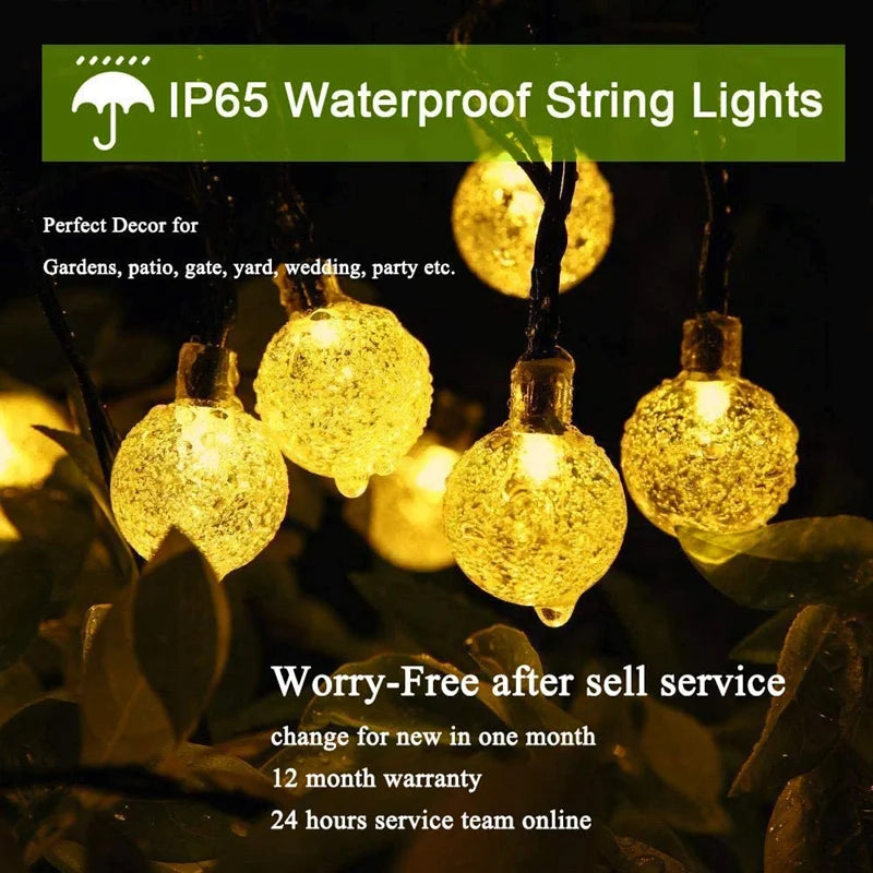 Solar Lights for Outside LED Solar String Lights Waterproof Crystal Globe Light with 8 Modes Garden Light Party Wedding Decor