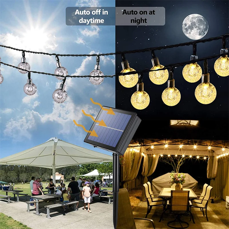 Solar Lights for Outside LED Solar String Lights Waterproof Crystal Globe Light with 8 Modes Garden Light Party Wedding Decor