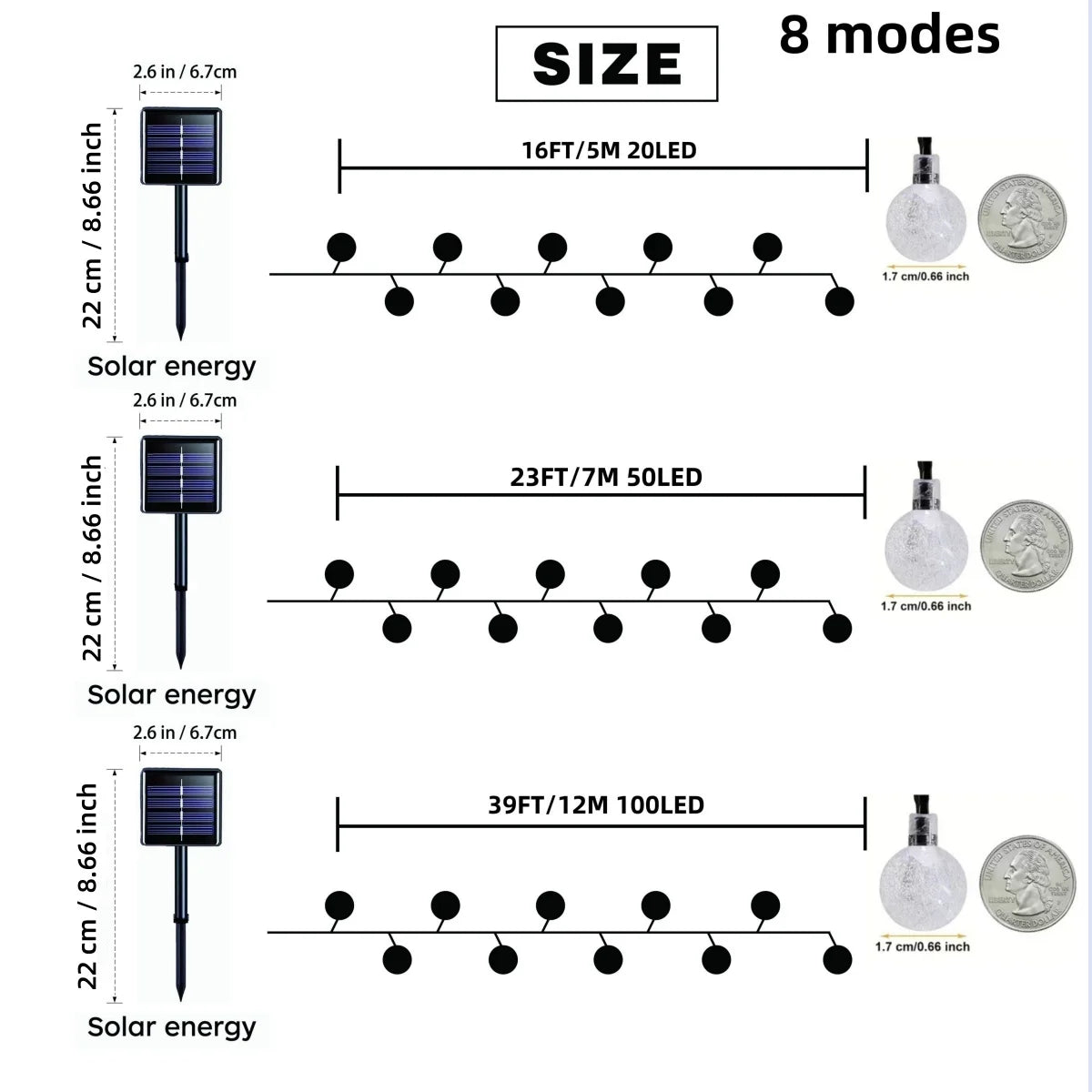1PC Solar String Lights Outdoor Waterproof LED Bollard Garden Patio Decorative Lighting Battery Powered Pathway Fairy Lights