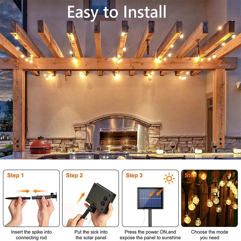 Solar Lights for Outside LED Solar String Lights Waterproof Crystal Globe Light with 8 Modes Garden Light Party Wedding Decor