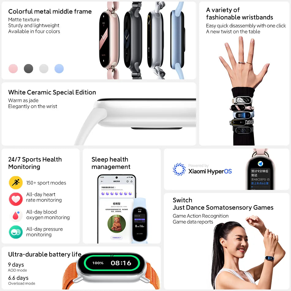 Global Version Xiaomi Smart Band 9 150+ Sports Modes Sleep Monitoring 1.62" AMOLED Display 21-day Battery Mi Wrist Sport Watch